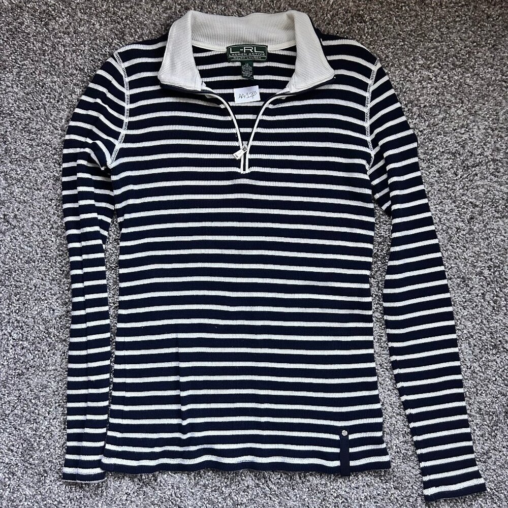 Lauren Ralph Lauren Active Navy White Stripe Sweater XS 100% Cotton